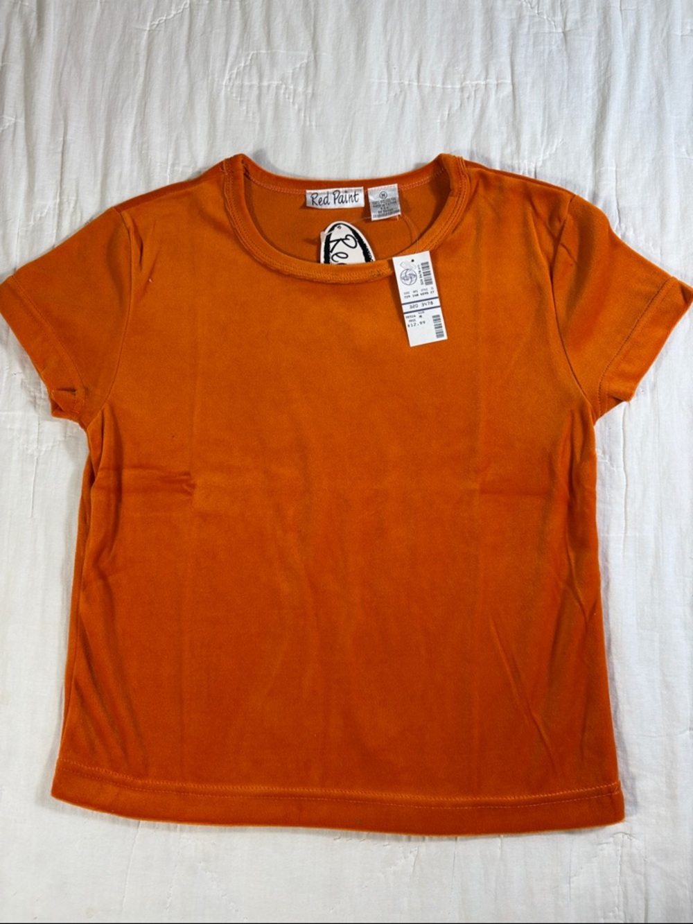 Red Paint Womens Terra Orange Velour Baby Tee Short Sleeve Vintage 90s Y2K M NWT